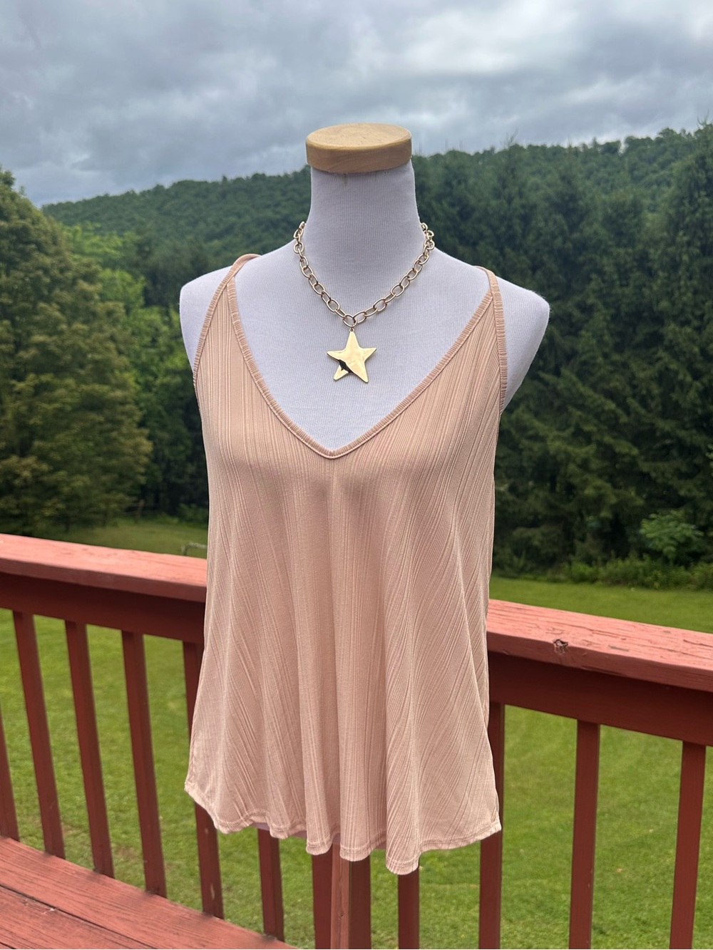 Free People Soft Tan V-Neck Ribbed Cami